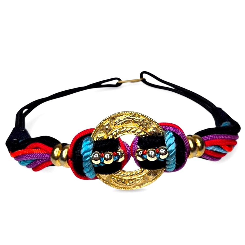 Engraved Gold Ring Boho Beaded Wrap Around Belt Women's Bungee Stretch Back OS